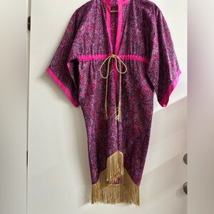 Handmade Pink and Purple Paisley Kimono with Fringe